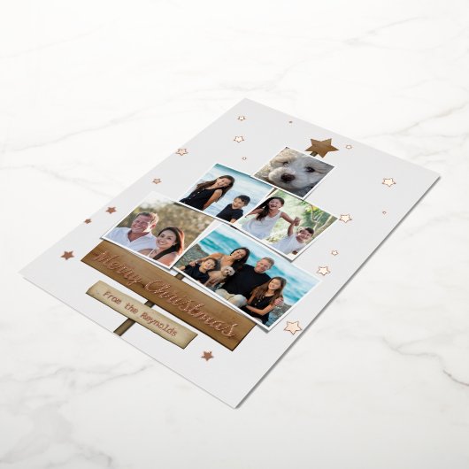 木素朴のクリスマスツリー | 5枚の写真コラージュ 箔シーズンカード (回転した状態)