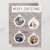 木素朴のクリスマスボール家族の写真コラージュ シーズンカード (正面/裏面)