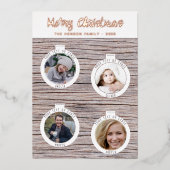 木素朴のクリスマスボール家族の写真コラージュ 箔シーズンカード (正面)