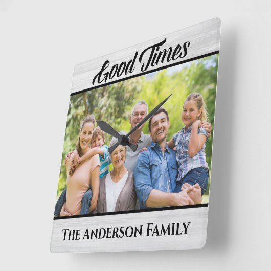 木素朴のグッドタイムズファミリーフォト スクエア壁時計 (傾斜)