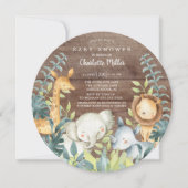 木素朴のジャングル動物の赤ちゃんシャワー 招待状 (正面)