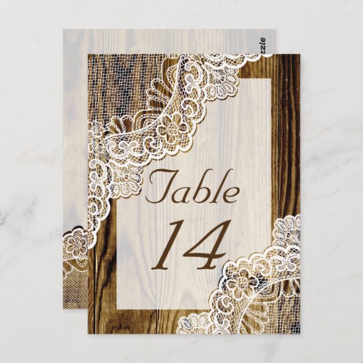 木素朴のテーブルの結婚上の白いレース ポストカード (正面/裏面)