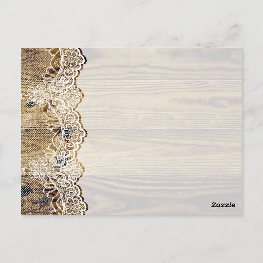 木素朴のテーブルの結婚上の白いレース ポストカード (裏面)
