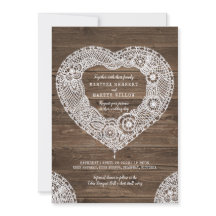 木素朴のハートにレース結婚式招待状