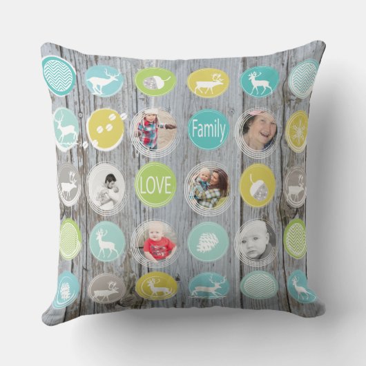 木素朴のパーソナライズされたクリスマスとクマの写真 クッション (裏面)