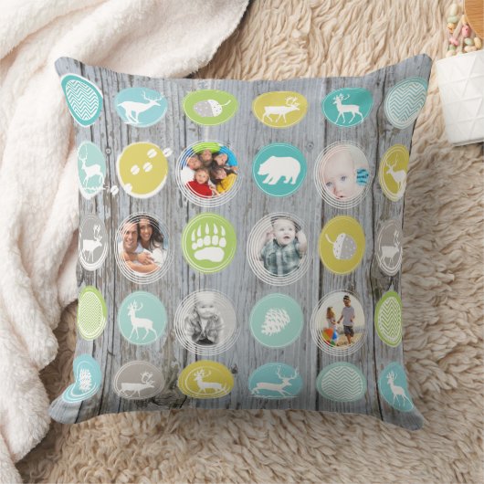 木素朴のパーソナライズされたクリスマスとクマの写真 クッション (ブランケット)