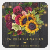 木素朴のヒマワリとバーガンの結婚バラ スクエアシール (正面)