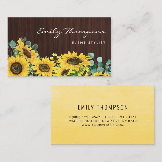 木素朴のヒマワリとユーカリフローラ 名刺 (正面/裏面)