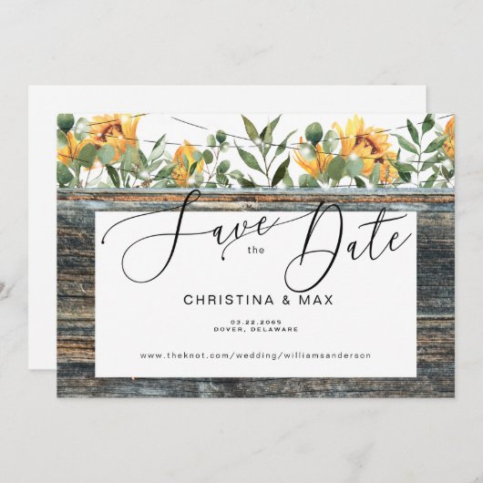 木素朴のヒマワリとライト日付を保存 セーブザデート (正面/裏面)