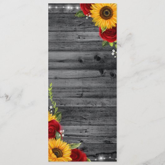 木素朴のヒマワリと赤いバラ結婚の メニュー (裏面)