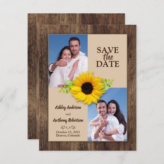 木素朴のヒマワリの写真 案内状 (正面/裏面)