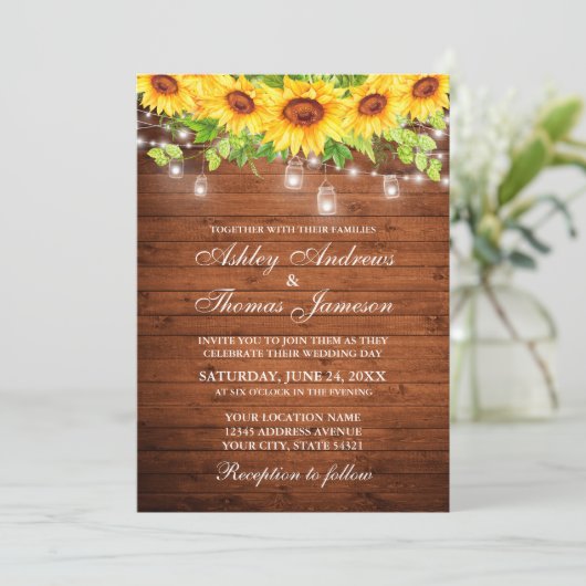 木素朴のヒマワリフローラのチャイルト写真 招待状 (スタンド正面)