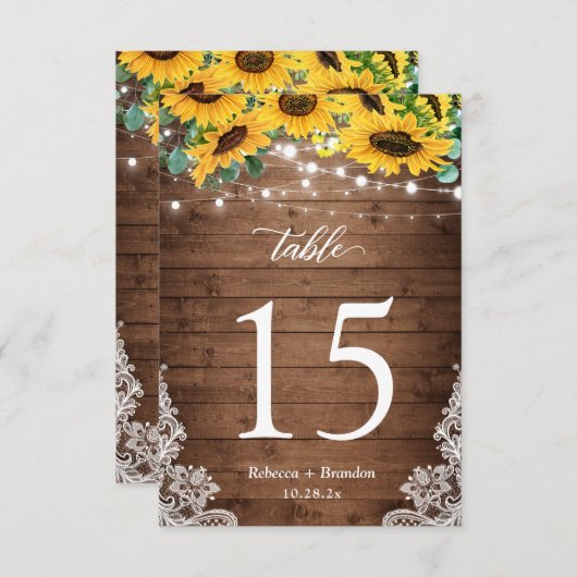 木素朴のヒマワリ結婚がテーブル番号 出欠カード (正面/裏面)