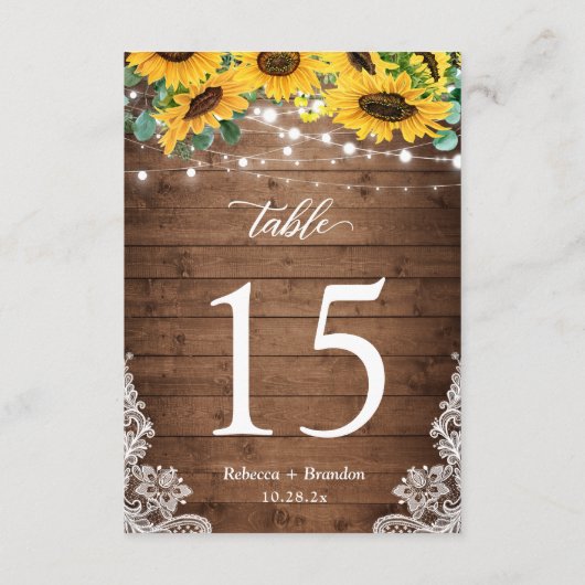 木素朴のヒマワリ結婚がテーブル番号 出欠カード (裏面)