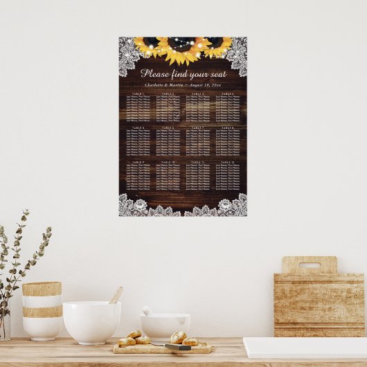木素朴のヒマワリ結婚の座席表12 ポスター (キッチン)