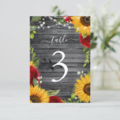 木素朴のヒマワリ結婚レッドローズのテーブルカード 招待状 (スタンド正面)