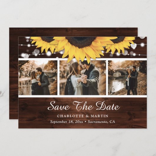 木素朴のヒマワリ結婚ーの写真コラージュ セーブザデート (正面/裏面)