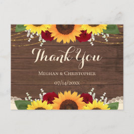 木素朴のヒマワリ赤いバラ結婚の感謝 ポストカード