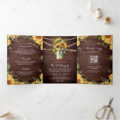 木素朴のヒマワリMason Jar QRコード結婚ズ 三つ折り招待状 (内部)