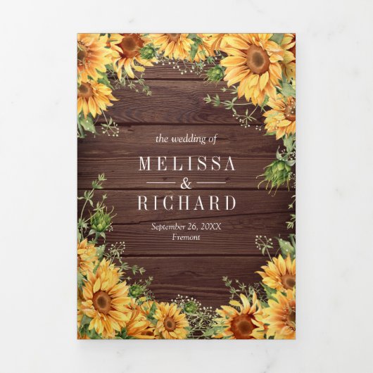 木素朴のヒマワリMason Jar QRコード結婚ズ 三つ折り招待状 (カバー)