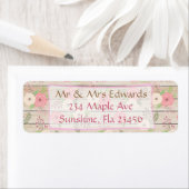 木素朴のピンクとタンの花の住所 シール (インサイチュ)