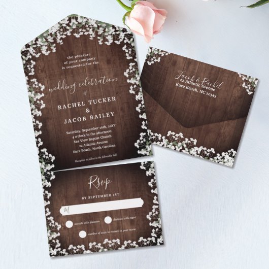 木素朴のフローラの赤ん坊の息結婚声 オールインワン招待状