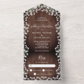 木素朴のフローラの赤ん坊の息結婚声 オールインワン招待状 (内側)