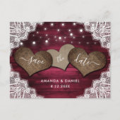 木素朴のブルゴーニュの結婚式の日付を保存 案内ポストカード (正面)