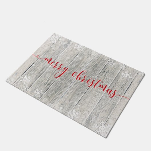 木素朴のメリークリスマスの雪片 – Doormat ドアマット (アングル)