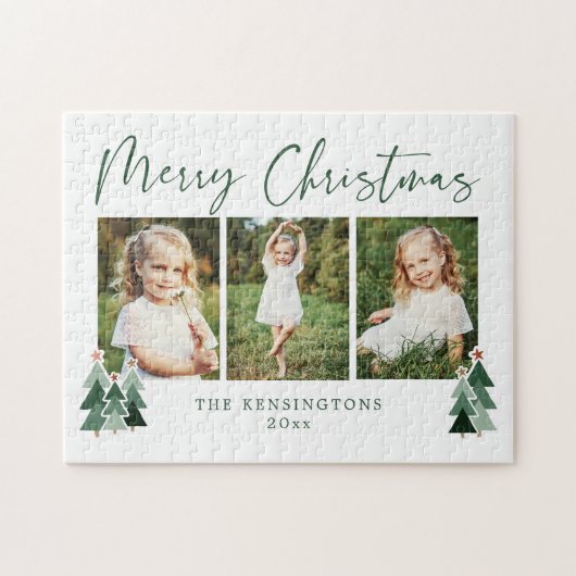 木素朴のモダンクリスマスの休日3写真 ジグソーパズル (横)