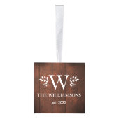 木素朴のモノグラムのクリスマス家族3写真 キューブオーナメント (右)