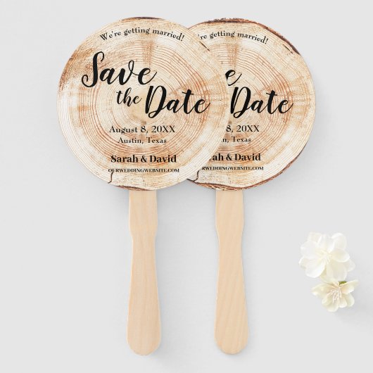 木素朴のユニーク結婚式日付を保存 ハンドファン (正面&裏面)