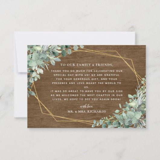 木素朴のユーカリ植物園結婚の サンキューカード (裏面)
