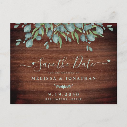 木素朴のユーカリ結婚式の日付を保存 案内ポストカード (正面)