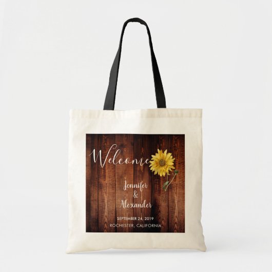 木素朴の上のひまわり結婚歓迎 トートバッグ (正面)