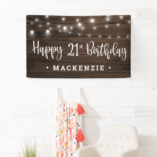 木素朴の上のストリングライト21歳の誕生日 横断幕 (インサイチュ)