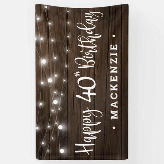 木素朴の上のストリングライト40th誕生日 横断幕 (縦)