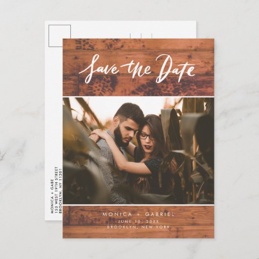 木素朴の写真の結婚式の日付を保存 案内ポストカード (正面/裏面)