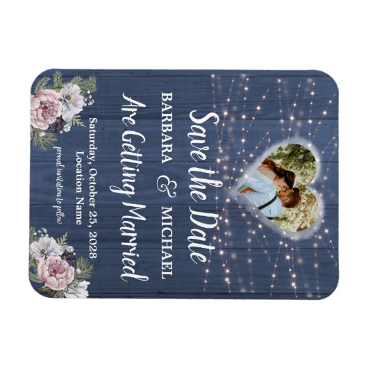 木素朴の写真フローラ結婚式の日付を保存 マグネット (横)