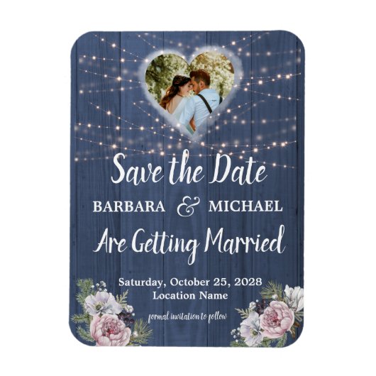 木素朴の写真フローラ結婚式の日付を保存 マグネット (縦)