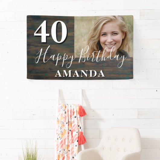 木素朴の写真40th誕生日パーティーバナー 横断幕 (インサイチュ)