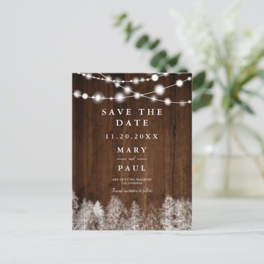 木素朴の冬の文字列の光は日付を保存 案内ポストカード (スタンド正面)