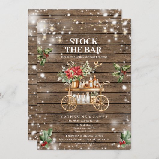 木素朴の冬の文字列ライトストックザバー 招待状 (正面/裏面)