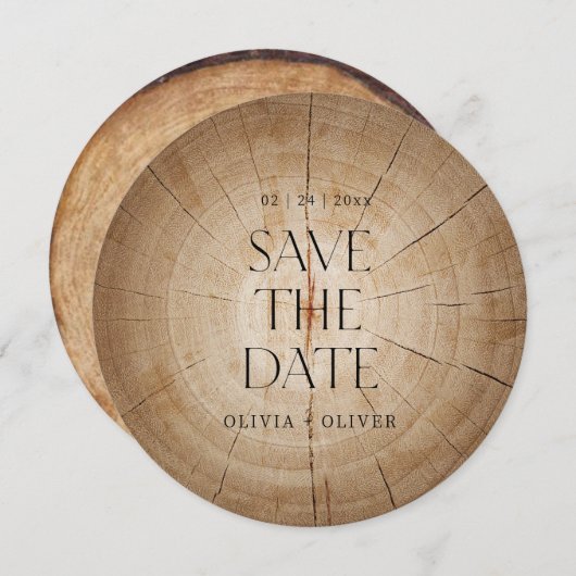 木素朴の切り株の納屋の結婚式の日付を保存 招待状 (正面/裏面)