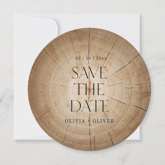 木素朴の切り株の納屋の結婚式の日付を保存 招待状 (正面)