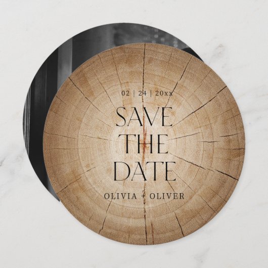 木素朴の切り株の納屋の結婚式の日付を保存 招待状 (正面/裏面)