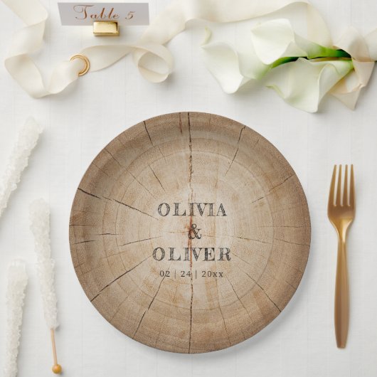 木素朴の切り株の結婚納屋 ペーパープレート (ウェディング)