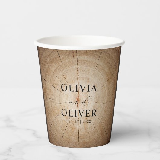 木素朴の切り株の結婚納屋 紙コップ (正面)