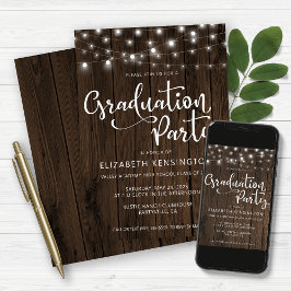 木素朴の卒業式パーティーのストリングライト 招待状