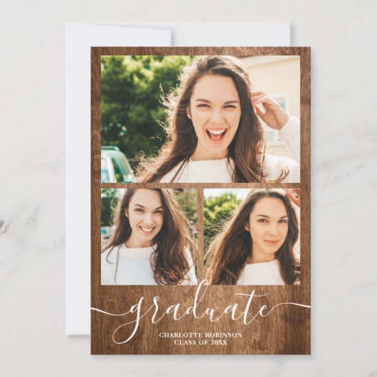 木素朴の卒業生4枚の写真 招待状 (正面)